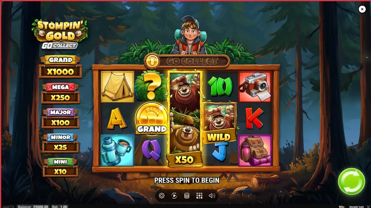 Karakter Jack Tracker dan dua yeti dalam slot Stompin’ Gold GO Collect