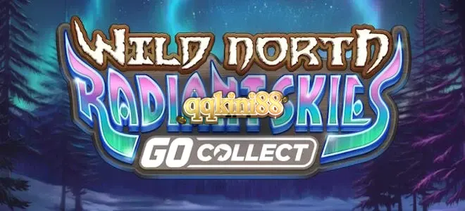 Pemandangan aurora borealis di atas hutan bersalju dalam slot Wild North Radiant Skies GO Collect